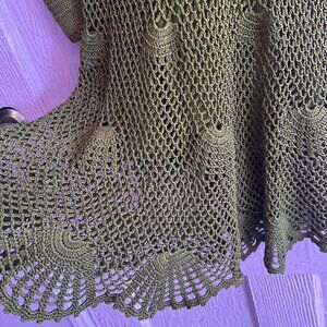 Vintage Betsey Johnson New York olive green crochet net overlay dress shells
